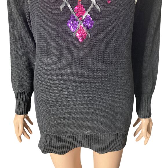 Vintage Victoria Jones Christmas Sweater Womens Sm Black Purple Beaded Sequins - Picture 8 of 13